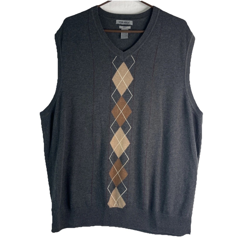 Spring & Mercer Slim‎ Fit Argyle V-Neck Pullover Sweater Vest Old Money Preppy